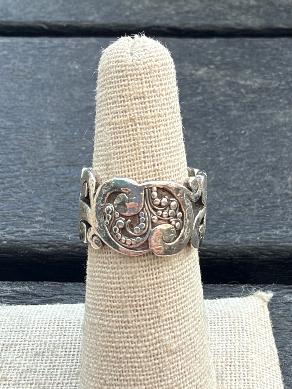 Lois Hill Sterling Silver Paisley Filigree Wide Band Ring 7